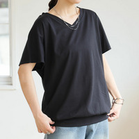 綿100％ 風合い コットン フレンチスリーブ Vネック カットソー トップス