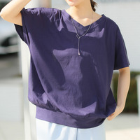 綿100％ 風合い コットン フレンチスリーブ Vネック カットソー トップス