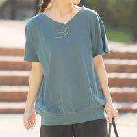 綿100％ 風合い コットン フレンチスリーブ Vネック カットソー トップス