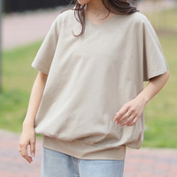 綿100％ 風合い コットン フレンチスリーブ Vネック カットソー トップス