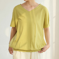 綿100％ 風合い コットン フレンチスリーブ Vネック カットソー トップス