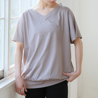 綿100％ 風合い コットン フレンチスリーブ Vネック カットソー トップス