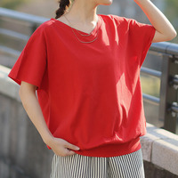 綿100％ 風合い コットン フレンチスリーブ Vネック カットソー トップス