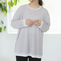 涼し気、程ゆる シアースラブ レイヤード風 カットソー トップス