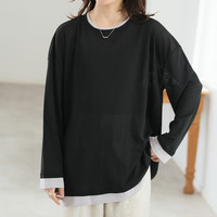 涼し気、程ゆる シアースラブ レイヤード風 カットソー トップス