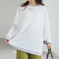 涼し気、程ゆる シアースラブ レイヤード風 カットソー トップス