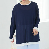 涼し気、程ゆる シアースラブ レイヤード風 カットソー トップス