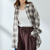 選べる素材 ゆったりシルエット 襟シャツ チェック シアー