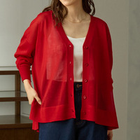 さらっと軽やか シャリ美 シアー イレヘム Vネック ゆるカーデ