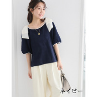 ケーブル柄 肩リボン トップス