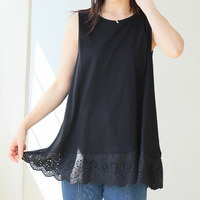 重ね着に欲しい！ 接触冷感 裾刺繍 レース タンクトップ