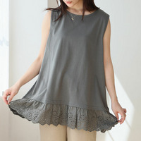 重ね着に欲しい！ 接触冷感 裾刺繍 レース タンクトップ