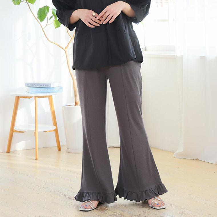 脚元華やぐ 選べる無地・柄 フリルリブ 美脚 パンツ1
