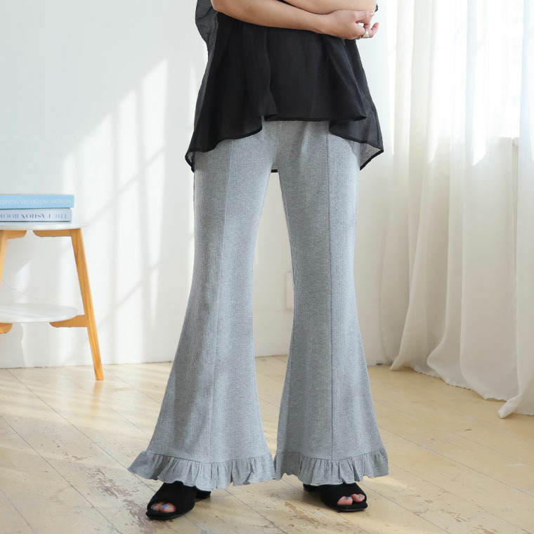 脚元華やぐ 選べる無地・柄 フリルリブ 美脚 パンツ1