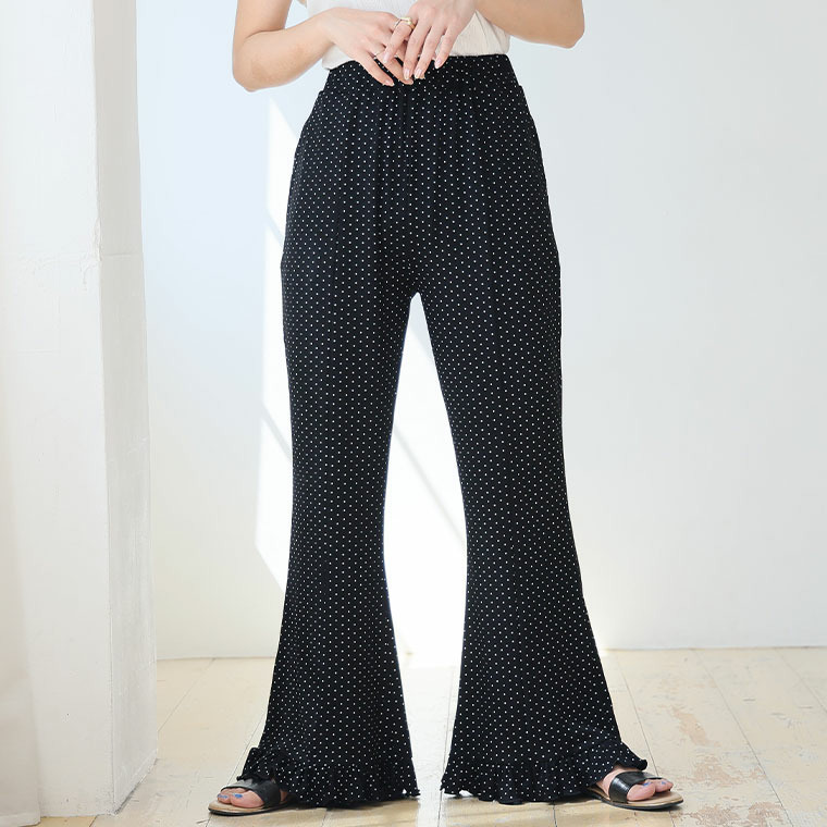 脚元華やぐ 選べる無地・柄 フリルリブ 美脚 パンツ1