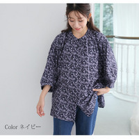 さらりと心地良い 楊柳 ギャザー チェック 七分袖 ブラウス