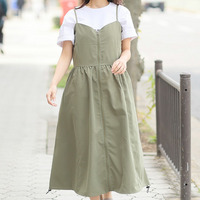 切り替えで着痩せ フロントジップ Aライン ワンピース