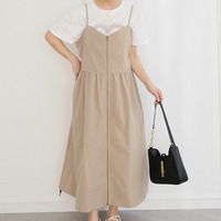 切り替えで着痩せ フロントジップ Aライン ワンピース