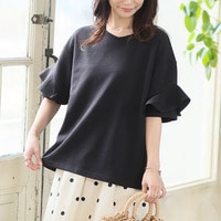 【ハッピーさらりん】 上品 袖フレア 夏のTブラウス