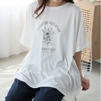 さらりとひんやりなめらか 選べるプリント セミシルケット天竺 ドルマンシルエット Tシャツ