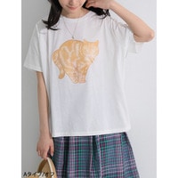 オノマイ のびのび猫 魚つかみ猫 Tシャツ
