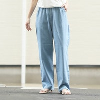 サラ夏デニム 綿麻ストレッチ ゆるストレートパンツ