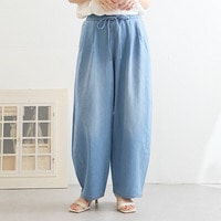 サラ夏デニム 綿麻ストレッチ バレルレッグパンツ