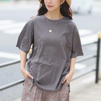 涼しくさらっと！ 綿100％ 二の腕カバー 裾スリット スラブ ゆったりカットソー