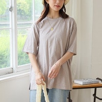 涼しくさらっと！ 綿100％ 二の腕カバー 裾スリット スラブ ゆったりカットソー