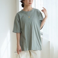 涼しくさらっと！ 綿100％ 二の腕カバー 裾スリット スラブ ゆったりカットソー