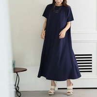 「軽・薄・美 イージーに着られる」 エンボス 半袖 マキシワンピース