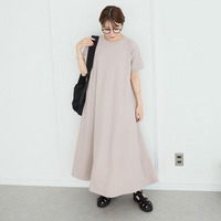 「軽・薄・美 イージーに着られる」 エンボス 半袖 マキシワンピース