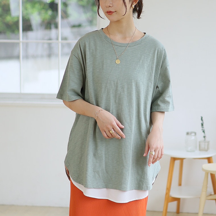 涼しくさらっと! 綿100% 裾ラウンド Tシャツ1