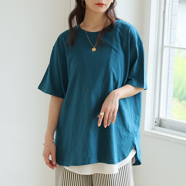 涼しくさらっと! 綿100% 裾ラウンド Tシャツ1