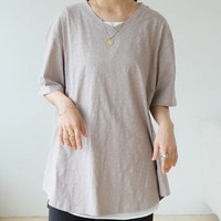 涼しくさらっと！ 綿100％ 合わせVネック フレア Tシャツ
