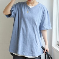 涼しくさらっと！ 綿100％ 合わせVネック フレア Tシャツ