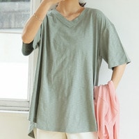 【お腹カバー 二の腕カバー】涼しくさらっと! 綿100% 合わせVネック フレア Tシャツ