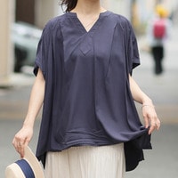 セットアップ対応 スラっと楽ちん ひんやり リラックス キャップスリーブ ブラウス プルオーバー