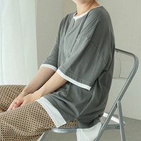 【接触冷感 二の腕カバー お腹カバー】お気軽&お手軽 選べるデザイン 接触冷感 レイヤード風 コットン トップス  大きいサイズ
