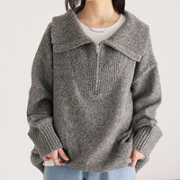 小顔が得意な メランジ ハーフジップ ニット
