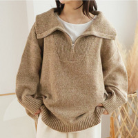 小顔が得意な メランジ ハーフジップ ニット