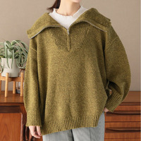 小顔が得意な メランジ ハーフジップ ニット