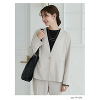 伸び楽 Vネック ストレッチ ノーカラー ジャケット