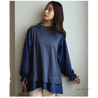 シャツレイヤード風 ケーブル ふくれ プルオーバー