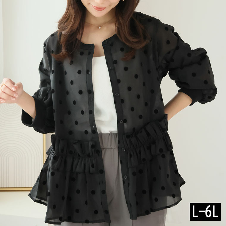 シアー ドットフロッキー ブラウス