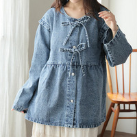 フロントリボン ペプラム デニム ジャケット