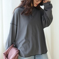 暑さは続いても、着心地はさらりエアドライワッフル 配色ステッチ トップスビッグシルエット 大きいサイズ