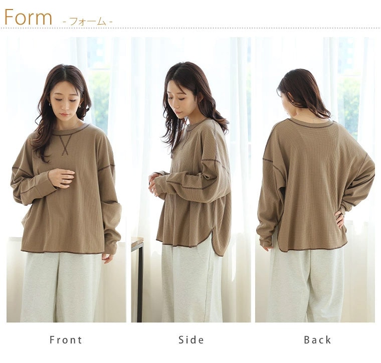 暑さは続いても、着心地はさらり。エアドライワッフル 配色ステッチ トップス _ Tシャツ カットソー ビッグシルエット18