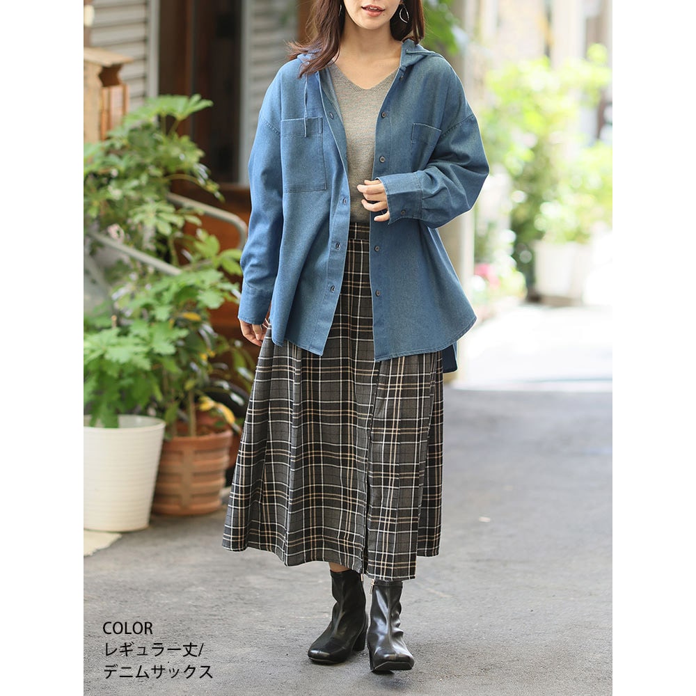チュニック丈、レギュラー丈 2丈から選べる フードデザイン チェック柄シャツ13