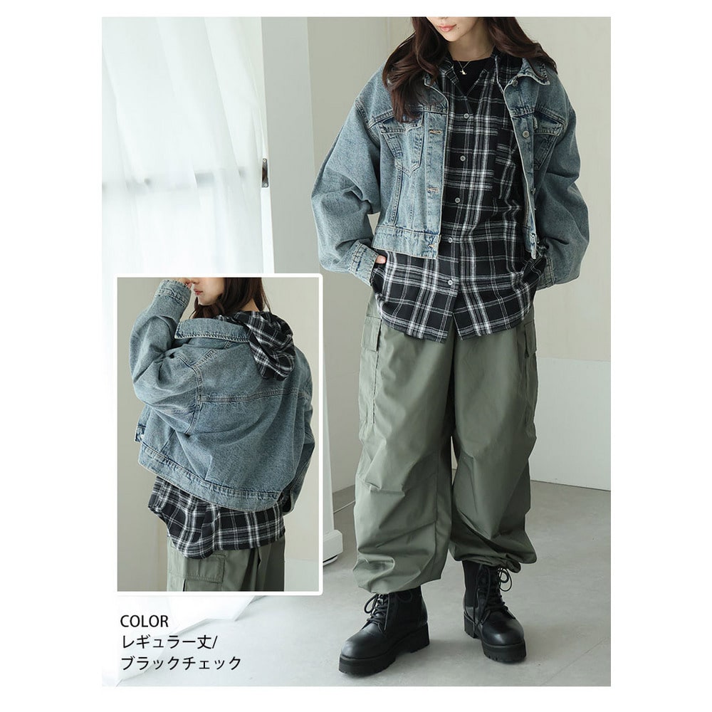 チュニック丈、レギュラー丈 2丈から選べる フードデザイン チェック柄シャツ15